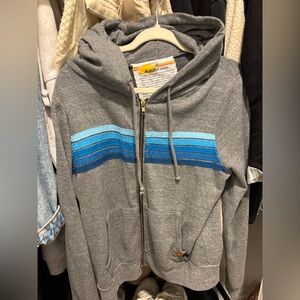 Aviator Nation Stripe Hoodie - size Medium - Gray/blue